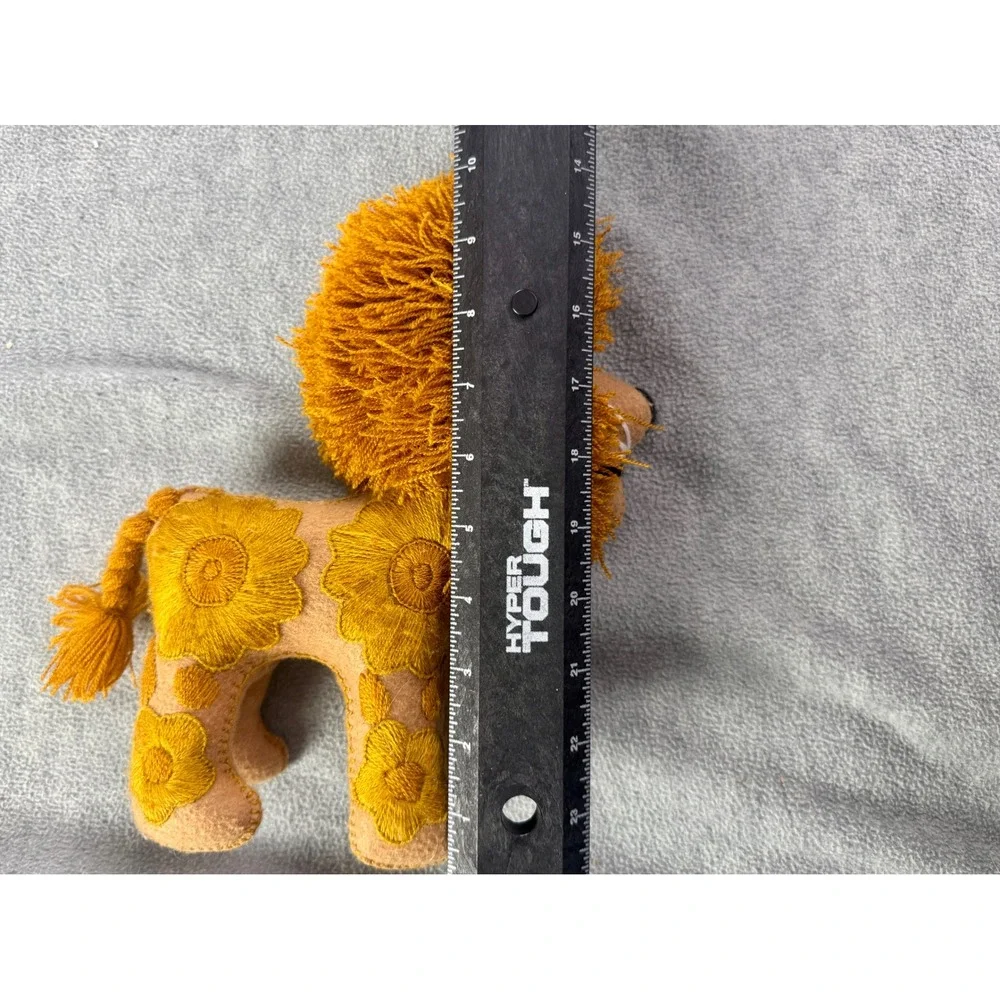 Vintage Handmade Felt Lion Plush Stuffed‎ Animal Floral Embroidery Shaggy Mane